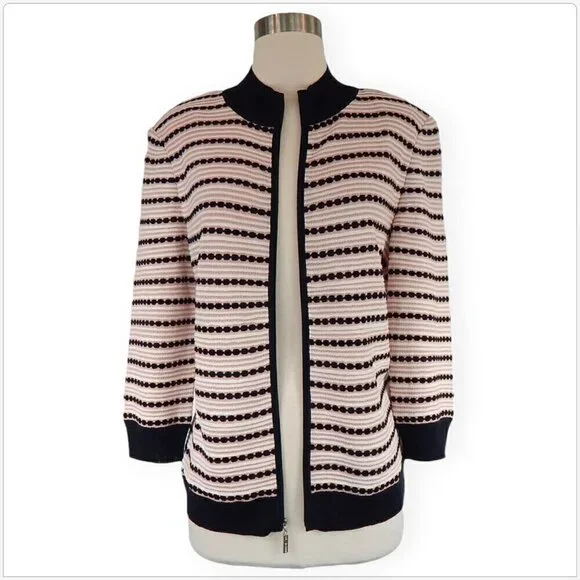 St. John Sport Knit Cardigan Jacket Striped Zip Front $900 New NWT Size M - Picture 3 of 5